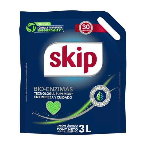 Skip-Jabon-Liquido-para-Ropa-Bio-Enzimas-Doy-Pack-3000ml-frente Skip-Jabon-Liquido-para-Ropa-Bio-Enzimas-Doy-Pack-3000ml-frente