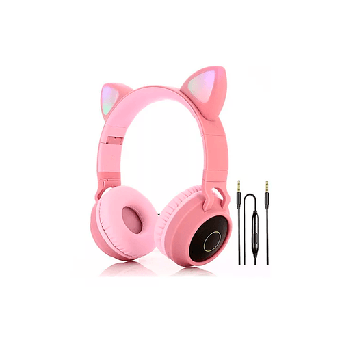Auricular inalámbrico con orejas de gato y luz LED rosa Auricular inalámbrico con orejas de gato y luz LED rosa